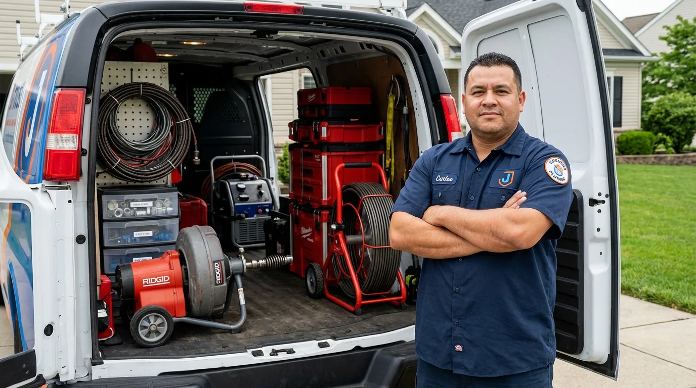 Professional drain cleaning equipment and Johns Plumbing LLC plumber in Shattuck