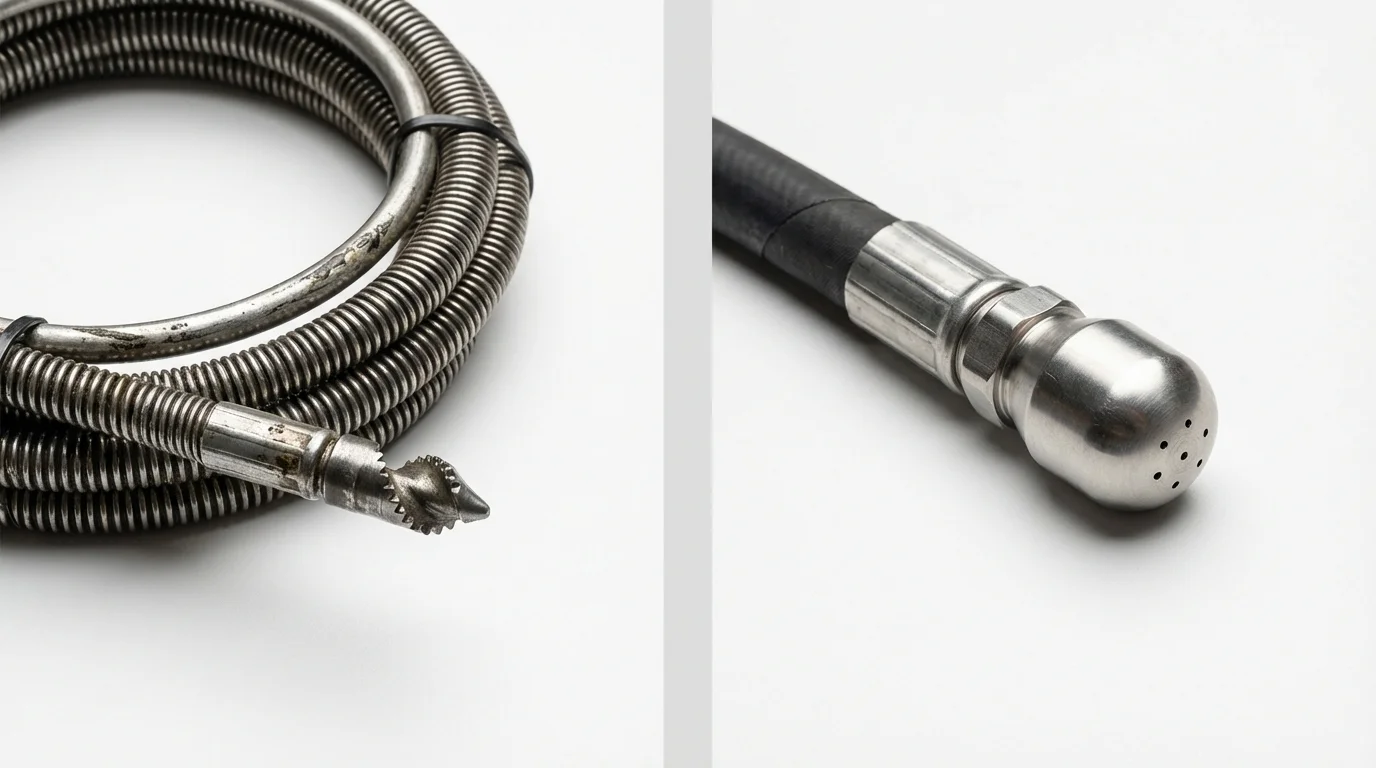 Drain snake cable and hydro jetting nozzle used for drain cleaning in Shattuck, OK