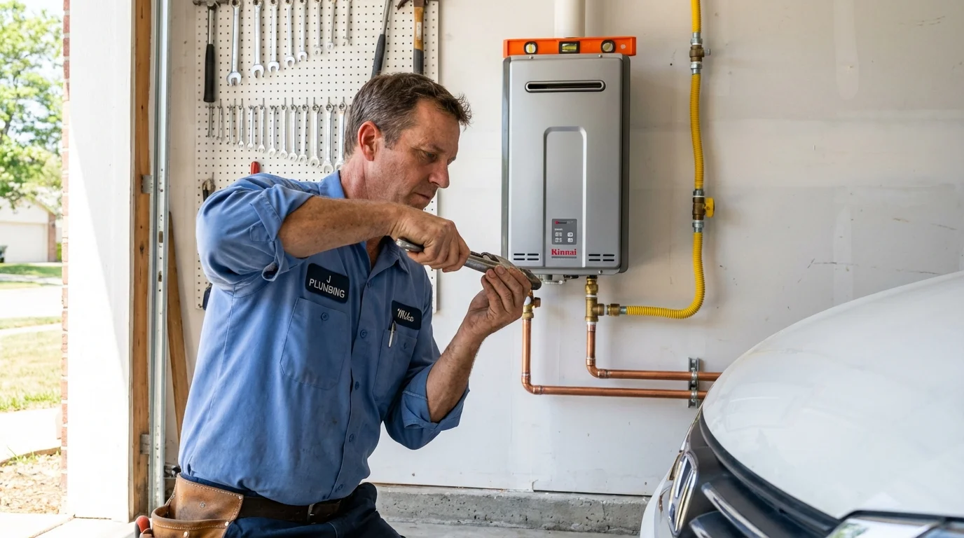 Tankless water heater installation by a Johns Plumbing LLC plumber in Shattuck